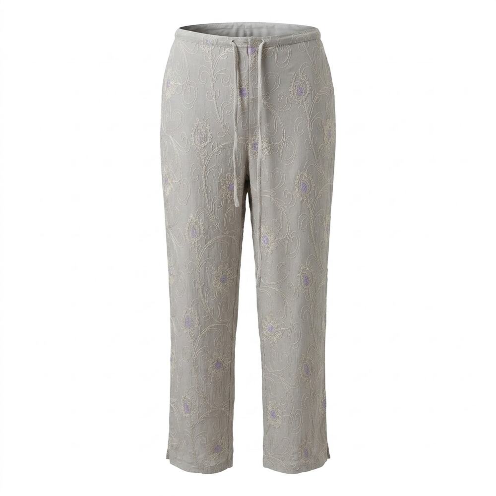 Finity Naturals 100% Silk Gray Floral Lined Pants Women Size S